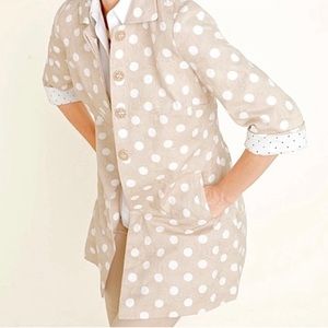 NWT Chico's Back Pleat Beige Polka Dot Swing Jacket Coat 1, 8-10, M